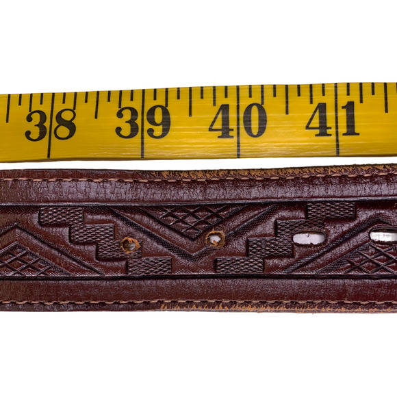 Brown Embossed Leather Aztec Western Belt‎ - Picture 9 of 9